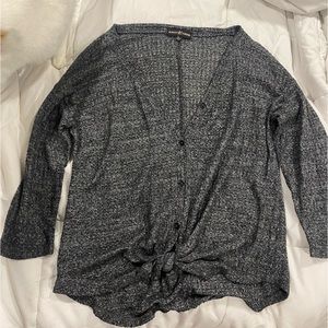 Half sleeve button down tie sweater